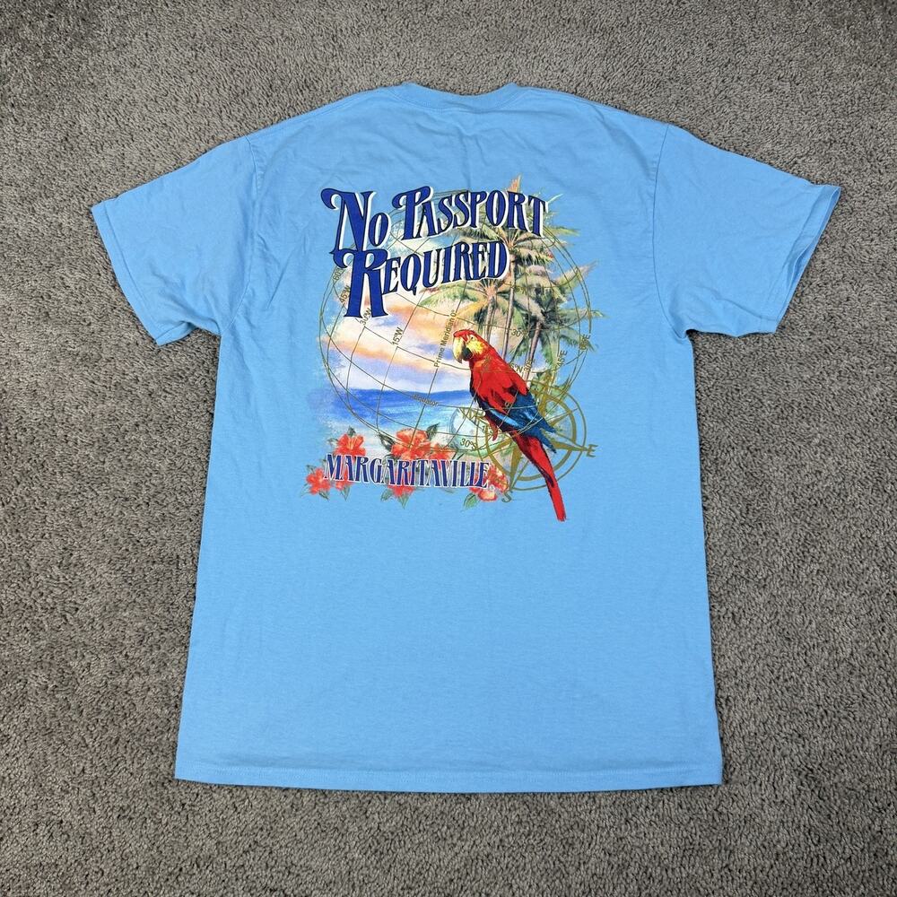 Margaritaville Shirt Mens L Blue No Passport Required Parrot Graphic Cotton